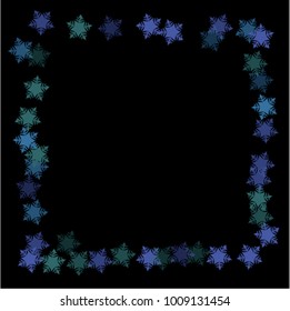 Snowflake logo consists of isolated elements, with black back. Stylish, consist of beautiful elements in snowflake logo. Can be used as print, wallpaper, cards, poster, logo, background