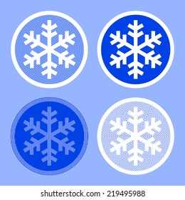 Snowflake logo four ways in blue and white, vector illustration