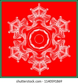 Snowflake low poly christmas design isolated on red and green background. Vector winter holiday illustration in modern style. 