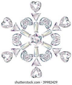 Snowflake made from different cut diamonds