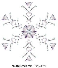 Snowflake made from different cut diamonds isolated on white