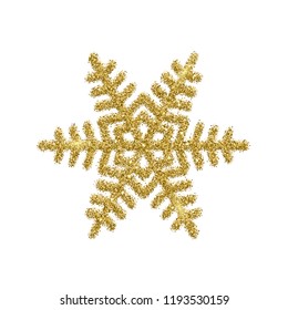 Snowflake made of golden glitter isolated on white background. Vector Christmas or New Year design element.