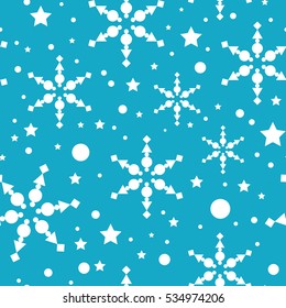 Snowflake made with shapes seamless.Snowflake seamless pattern. Abstract wallpaper, wrapping decoration. Symbol of winter, Merry Christmas holiday, Happy New Year celebration Vector illustration.
