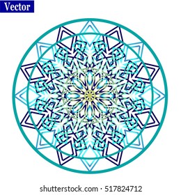 Snowflake mandala circle. Beautiful Deco Contour Mandala, Patterned Design Element. Vector