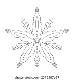 Snowflake Mandala for coloring book. Christmas element for children to color and cut out for holiday decor. Black Lines on White Background. Vector.