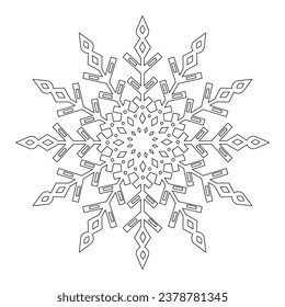 Snowflake Mandala for coloring book. Christmas element for children to color and cut out for holiday decor. Black Lines on White Background. Vector.