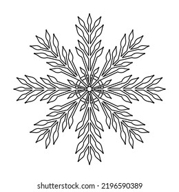 Snowflake, mandala Coloring page. Coloring page for adult and older children. Black and white vector illustration. Line art design