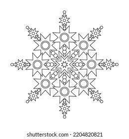 Snowflake, mandala Coloring page. Coloring anti stress book for adult and older children. Black and white vector illustration. Line art design