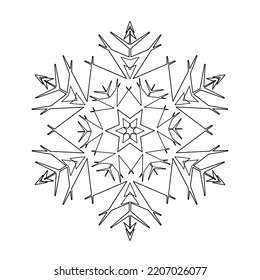 Snowflake, mandala Coloring page. Coloring anti stress book for adult and older children. Black and white vector illustration. Line art design.