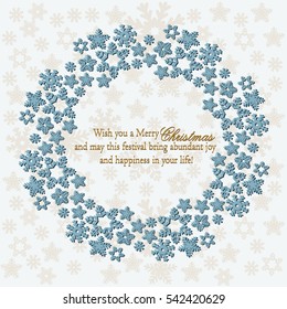 Snowflake Mandala for greeting card Happy New Year, Christmas.. Holiday greeting with snowflake background. Vector illustration