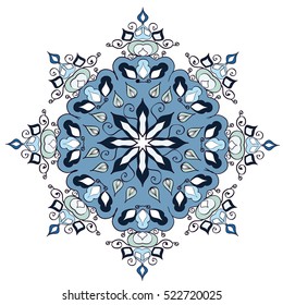 Snowflake Mandala. Holiday greeting with snowflake background. Vector illustration