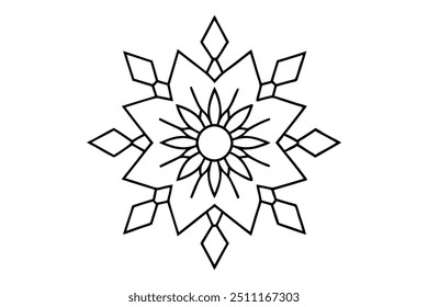 Snowflake Mandala with Intricate, Symmetrical Winter Patterns - Bold, Clear Lines for Coloring