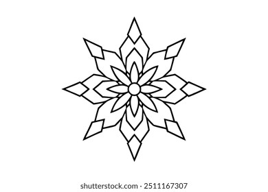 Snowflake Mandala with Intricate, Symmetrical Winter Patterns - Bold, Clear Lines for Coloring