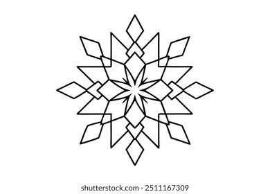 Schneeflocke Mandala mit komplizierten, symmetrischen Wintermustern - kräftige, klare Linien zum Färben