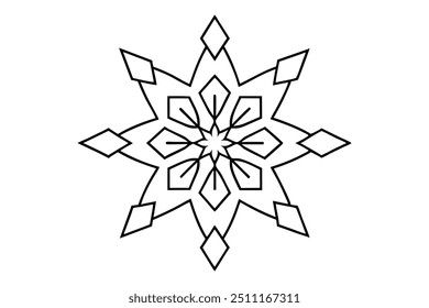 Snowflake Mandala with Intricate, Symmetrical Winter Patterns - Bold, Clear Lines for Coloring