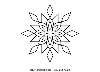 Snowflake Mandala with Intricate, Symmetrical Winter Patterns - Bold, Clear Lines for Coloring