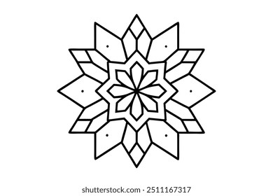 Snowflake Mandala with Intricate, Symmetrical Winter Patterns - Bold, Clear Lines for Coloring