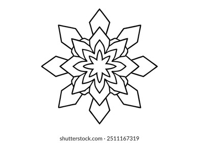 Snowflake Mandala with Intricate, Symmetrical Winter Patterns - Bold, Clear Lines for Coloring