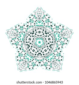Snowflake mandala, isolated design element. Decorative round weave design ornaments. Unusual flower shape. Oriental vector. 