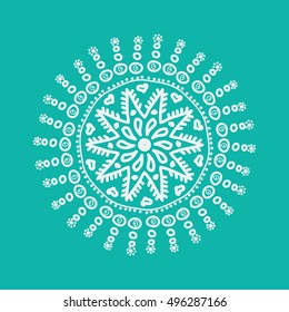 snowflake, mandala on a turquoise background. mandala patterns set. Decor for your design, square lace ornament in oriental style. decorative elements.  pattern, vector illustration.  ottoman motifs