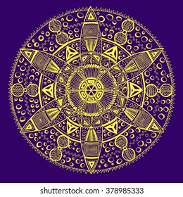 Snowflake Mandala, schedule. Hand drawn painting on white background.