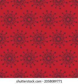 Snowflake mandala seamless pattern, geometric snowflake simple design red color, vector illustration