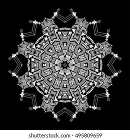 Snowflake. Mandala. Tribal aztec geometric pattern. Round american indian motif in vector. Hand drawn ornate background for fashion design, textile, paper, card and cover. Stylish creative design