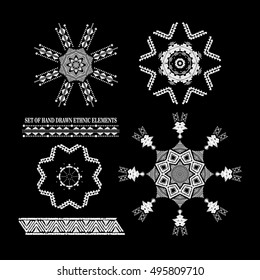 Snowflake. Mandala. Tribal aztec geometric pattern. Round american indian motif in vector. Hand drawn ornate background for fashion design, textile, paper, card and cover. Stylish creative design