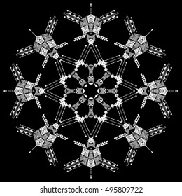 Snowflake. Mandala. Tribal aztec geometric pattern. Round american indian motif in vector. Hand drawn ornate background for fashion design, textile, paper, card and cover. Stylish boho creative design