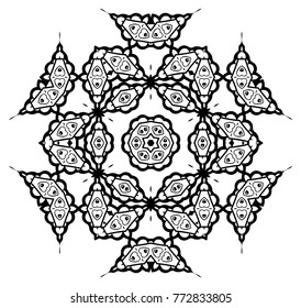 Snowflake Mandala. Vintage decorative elements. Oriental pattern, vector illustration. Coloring book page. Islam, Arabic, Indian, moroccan spain turkish mystic ottoman motifs
