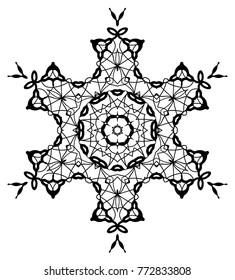 Snowflake Mandala. Vintage decorative elements. Oriental pattern, vector illustration. Coloring book page. Islam, Arabic, Indian, moroccan spain turkish mystic ottoman motifs