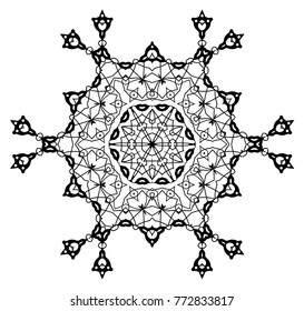 Snowflake Mandala. Vintage decorative elements. Oriental pattern, vector illustration. Coloring book page. Islam, Arabic, Indian, moroccan spain turkish mystic ottoman motifs