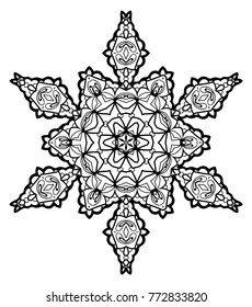 Snowflake Mandala. Vintage decorative elements. Oriental pattern, vector illustration. Coloring book page. Islam, Arabic, Indian, moroccan spain turkish mystic ottoman motifs