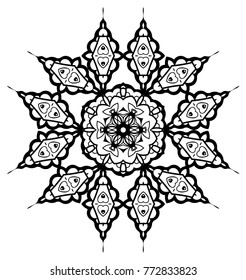 Snowflake Mandala. Vintage decorative elements. Oriental pattern, vector illustration. Coloring book page. Islam, Arabic, Indian, moroccan spain turkish mystic ottoman motifs
