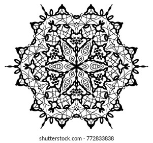 Snowflake Mandala. Vintage decorative elements. Oriental pattern, vector illustration. Coloring book page. Islam, Arabic, Indian, moroccan spain turkish mystic ottoman motifs