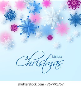 Snowflake Merry Christmas blue background pary invitation winter card