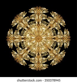 Snowflake mosaic icon. Flat design. Graphic element decoration. Silhouette snow flake sign isolated golden colors. Vector illustration. Symbol winter, frozen, Christmas, New Year holiday.