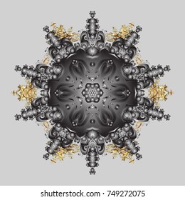 Snowflake mosaic icon. Graphic element decoration. Symbol winter, frozen, Christmas, New Year holiday. Flat design. Gray, brown and neutral silhouette snow flake sign. Vector illustration.
