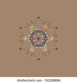 Snowflake mosaic icon. Graphic element decoration. Flat design. Vector illustration. Beige, gray and neutral silhouette snow flake sign. Symbol winter, frozen, Christmas, New Year holiday.