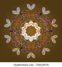 Snowflake mosaic icon. Symbol winter, frozen, Christmas, New Year holiday. Graphic element decoration. Brown, white, orange silhouette snow flake sign isolated brown, white and orange colors. Vector.