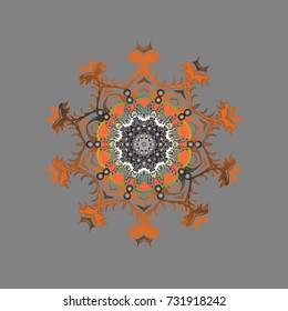 Snowflake mosaic icon. Vector. Graphic element decoration. Gray, orange and brown silhouette snow flake sign isolated. Symbol winter, frozen, Christmas, New Year holiday. Flat design.
