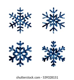 Snowflake mosaic icons set. Black silhouette snowflakes signs, isolated on white background. Symbol of winter, snow, Christmas, New Year holiday. Graphic element decoration Vector illustration