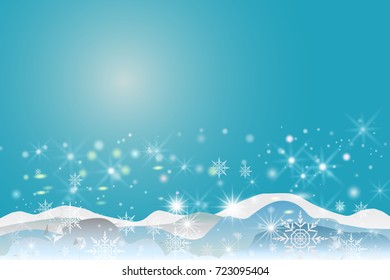 Snowflake in the mountain beautiful blue sky and star for the New Year and Christmas. Can be used for printing on book cover, banner,magazine,greeting card,Vector illustration abstract blue background
