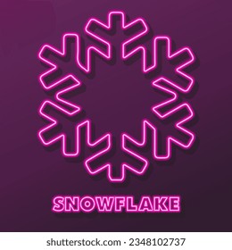 snowflake neon sign, modern glowing banner design, colorful modern design trends on black background. Vector illustration.
