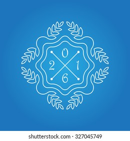Snowflake with new year date, simple and graceful design template. Elegant lineart logo design. Vector logotype.