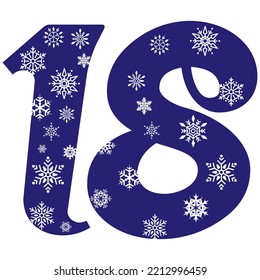 Snowflake Number Eighteen Vector Illustration. Number 18 With Snowflakes. Number With A Pattern From Snowflakes
