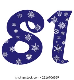 Snowflake Number Eighty One Vector Illustration. Number 81 With Snowflakes. Number With A Pattern From Snowflakes
