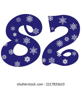 Snowflake Number Eighty Two Vector Illustration. Number 82 With Snowflakes. Number With A Pattern From Snowflakes
