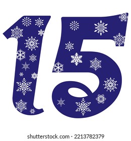 Snowflake Number Fifteen Vector Illustration. Number 15 With Snowflakes. Number With A Pattern From Snowflakes
