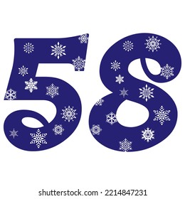 Snowflake Number Fifty Eight Vector Illustration. Number 58 With Snowflakes. Number With A Pattern From Snowflakes
